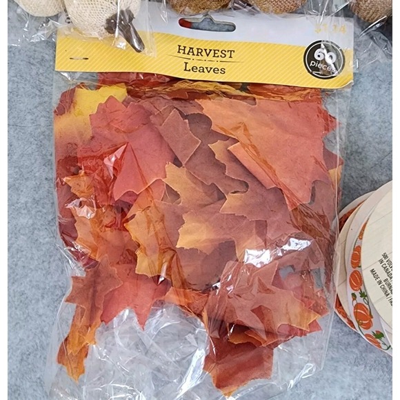 Fall Craft Lot Leaves Fabric Pumpkins Ribbon Scarecrow Picks Cupcake Picks - Picture 3 of 10